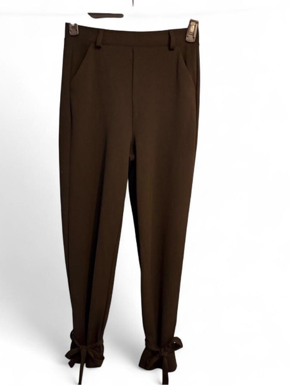 Fashion Nova Black High-Waist Tapered Pants with Ankle Bows